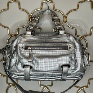 Coach Cambridge Alexa Silver Textured Metallic Satchel Handbag